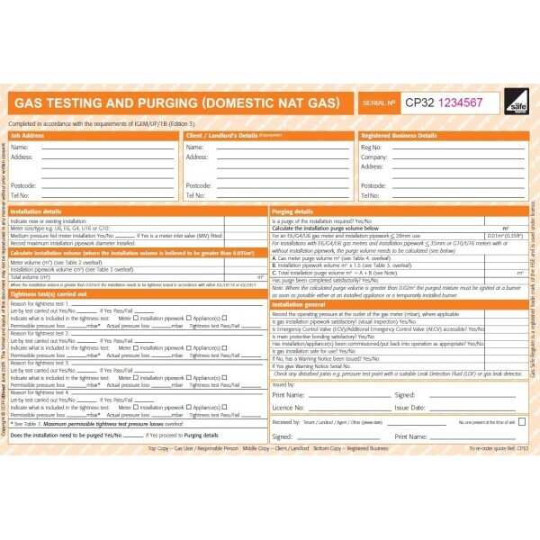 Gas Testing and Purging Domestic Form CP32