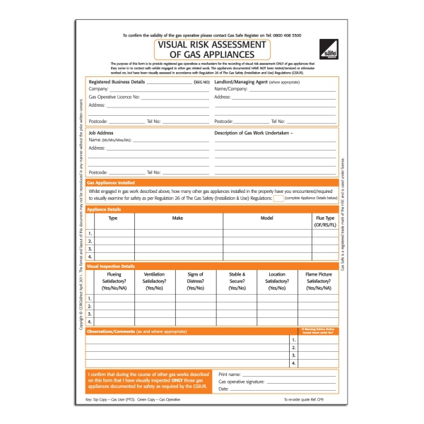 Visual Risk Assessment of Gas Appliances Form