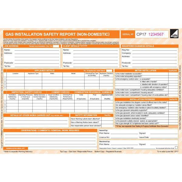 Gas Installation Safety Report (Non Domestic) CP17